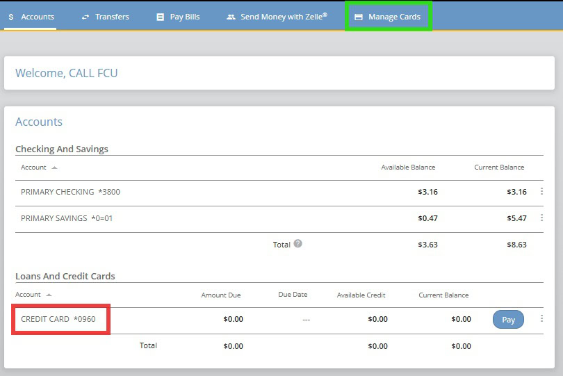 screenshot from online banking