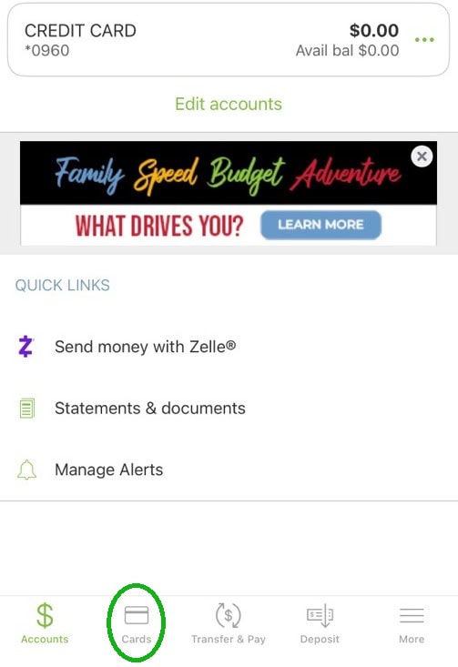 screenshot from mobile banking