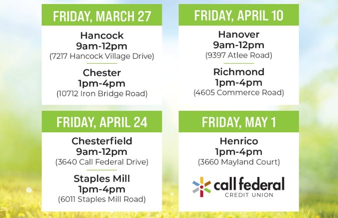 Shred Events calendar for Spring 2026